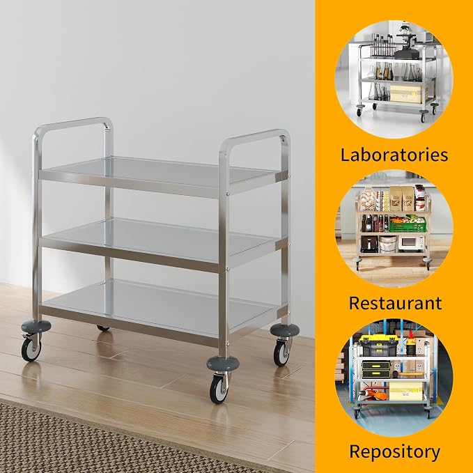 uyoyous 3 Tier Stainless Steel Utility Cart Commercial Serving cart - Image 2