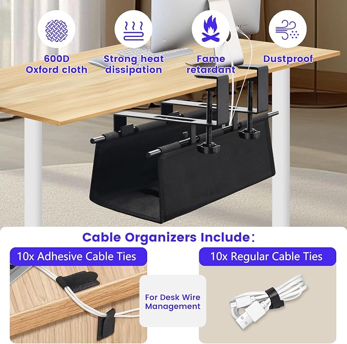 Under Desk Cable Management Tray, Clamp-On Cord Organizer，No Drilling Required - Image 3