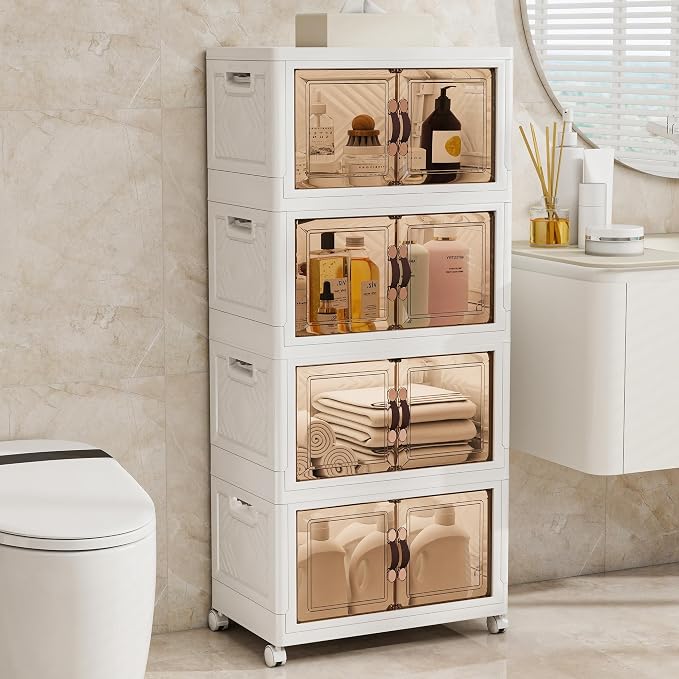 Storage Bins with 2 Lids and Wheels, Collapsible Bathroom Storage Cabinet with - Image 7