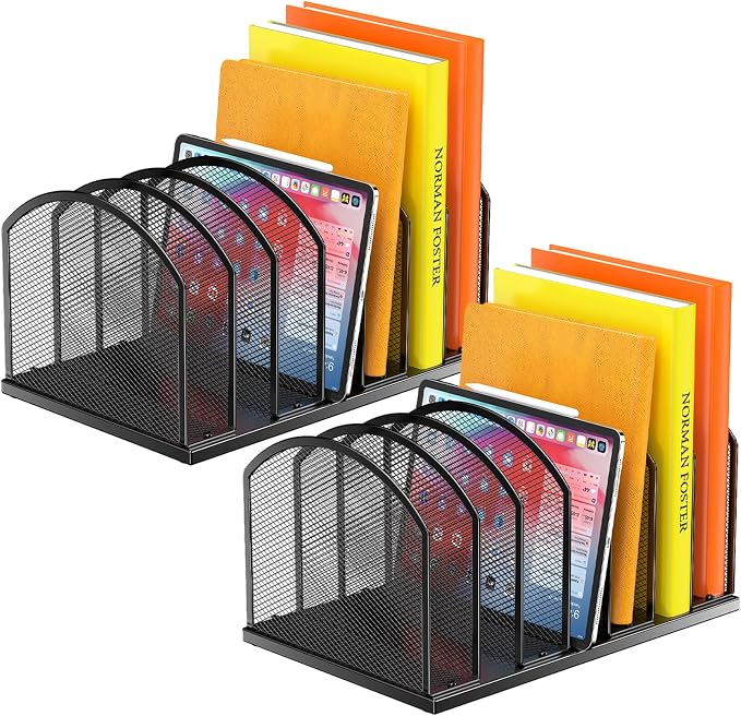 2 Pack 7-Section Metal Upright File Sorter Organizer，Office Small Letter Sorter by Gawerk