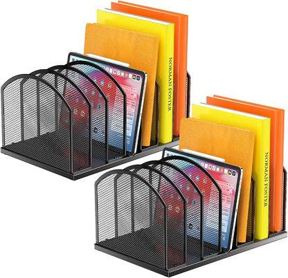 2 Pack 7-Section Metal Upright File Sorter Organizer，Office Small Letter Sorter by Gawerk