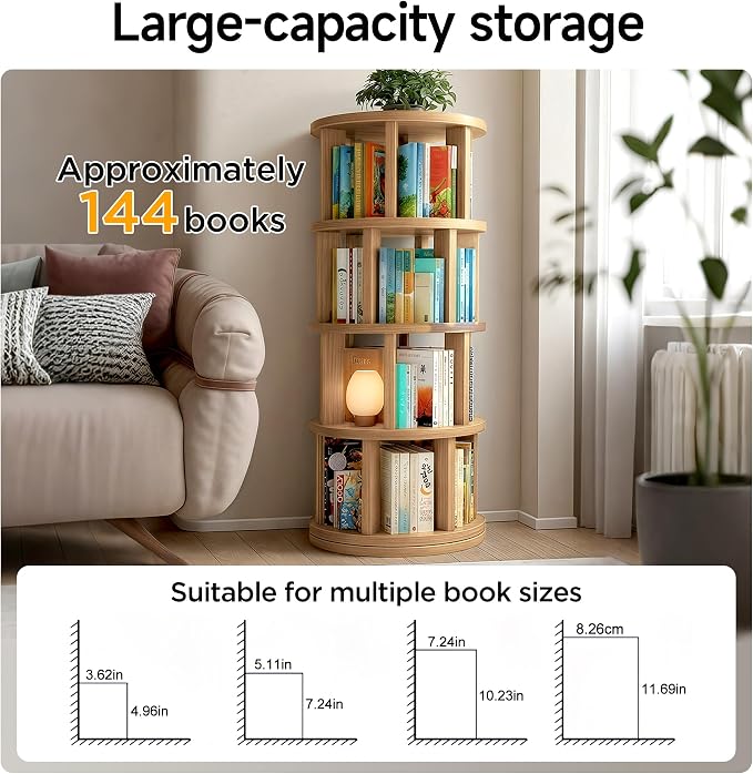Rotating Bookshelf Tower, 4 Tier Vertical Rotate Turning Spiral Corner Organizer - Image 6