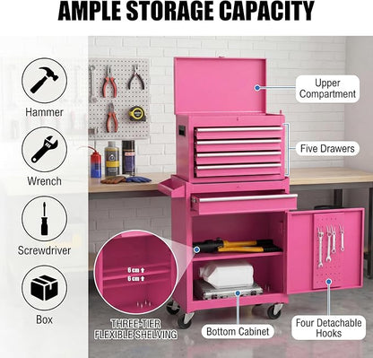 Goplus Rolling Tool Chest, 5-Drawer Tool Box Organizer w/Lockable Wheels & - Image 5