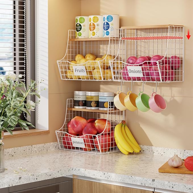 3 Pack Hanging Fruit Basket for Kitchen - Image 2