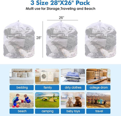 3Pcs Mesh Laundry Bags Washing Machine Mesh Wash Bags Jumbo - Image 5
