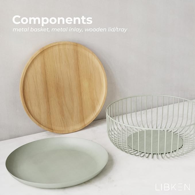 Fruit Basket with Wooden Bamboo Lid- Fruit Bowl - Image 4