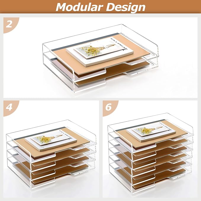 2 Pack- Stackable Paper Letter Tray, Enlarged A4 File Desk Organizer Acrylic - Image 3