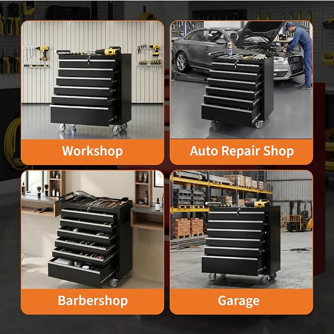 Rolling Tool Box with Wheels – 6 Drawer Heavy Duty Tool Chest Cabinet, Lockable - Image 6