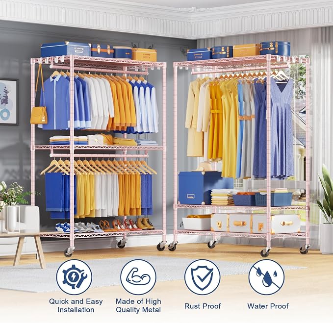 P8 Heavy Duty Clothes Rack（With Extended Width Design） Rolling Clothing Racks - Image 3