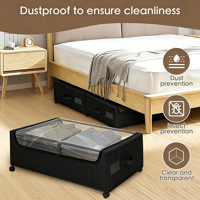 Under Bed Storage with Wheels, Underbed Storage Bins, XXXL 85L 11 inches - Image 2