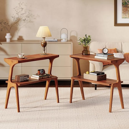 Set of 2 Solid Wood End Table, 2-Tier Side Table by TribewoodbyTribesigns