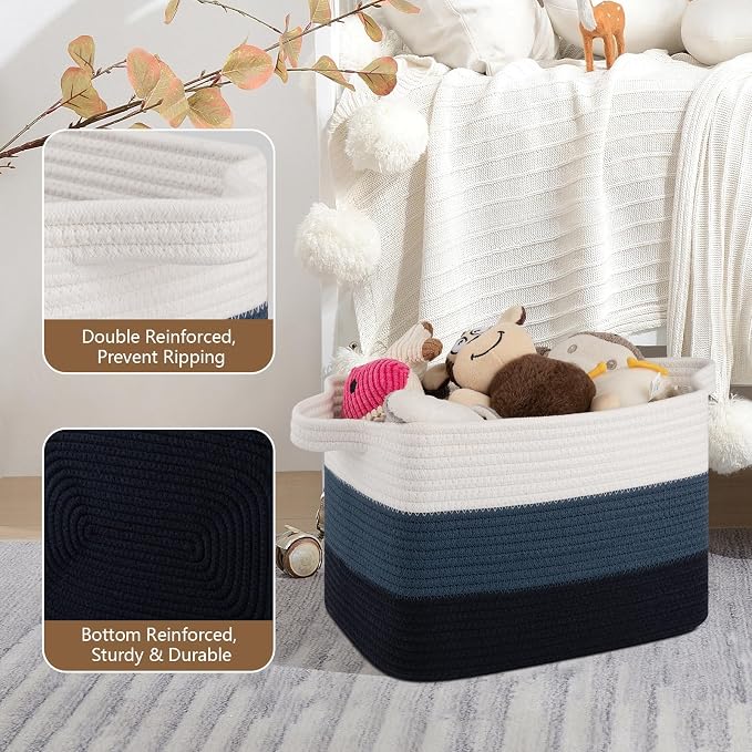 Storage Basket for Organizing, Woven Baskets for Storage, Rectangle Decorative - Image 3