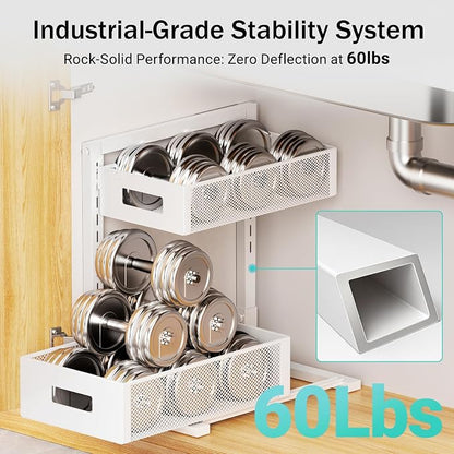 Under Sink Organizer Adjustable Height 2 Tier Bathroom Organizer Pull Out - Image 3