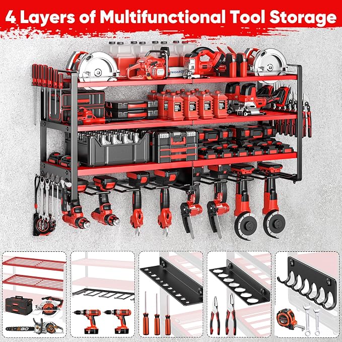 Upgrade Large power tool organizer Wall Mount, 4 Layers Heavy Duty Metal Loads - Image 4