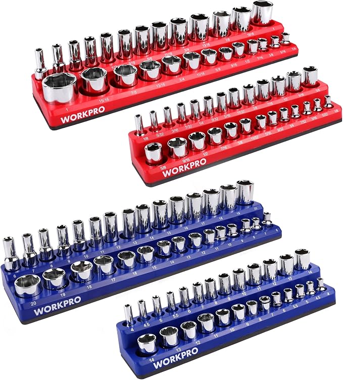 WORKPRO Magnetic Socket Organizer Set, 4-Piece Socket Holder Set Includes 1/4" - Image 8