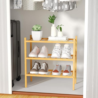 3-Tier Bamboo Small Shoe Rack, Free Standing Wood Shoe Shelf Storage Organizer - Image 6