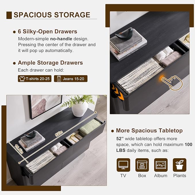 ACCOHOHO Modern 6 Drawer Dresser - Image 4