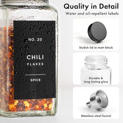 EDELHAUS Glass Spice Jars with Label, Seasoning Set, 36x Black Steel Lids | - Image 9