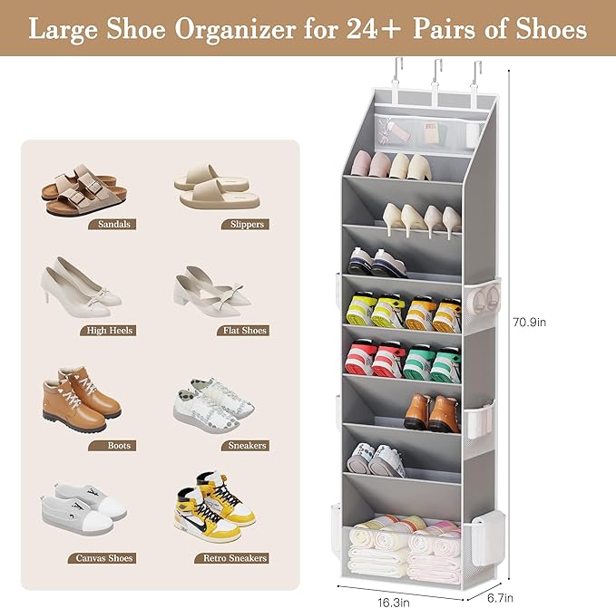 Criusia Shoe Organizer, Over the Door Shoe Organizer, Hanging Closet Shoe - Image 3