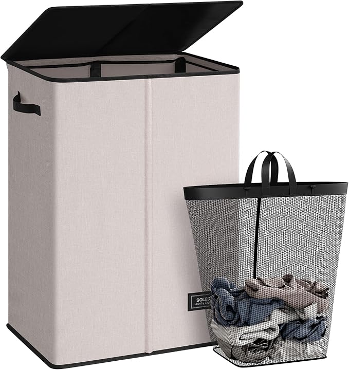 SOLEDI Laundry Hamper with Lid 130L Large & Tall Collapsible Laundry Basket by SOLEDI