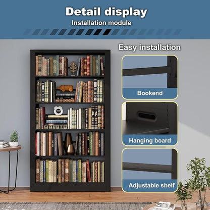 Heavy Duty Office Bookshelf, 5-Tier Adjustable Library Bookshelves, Modular - Image 6
