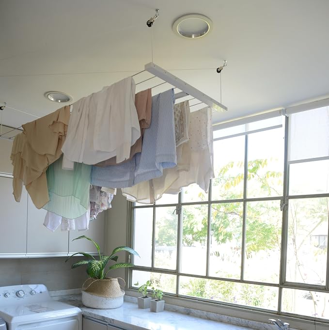 Ceiling Mounted Pulley Drying Rack – Medium Aluminum Clothesline by H%C3%B6llsen