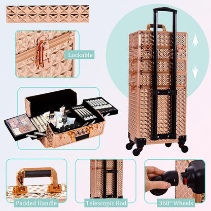 AROUS 5 in 1 Rolling Makeup Train Case Cosmetology Case on Wheels Large - Image 4