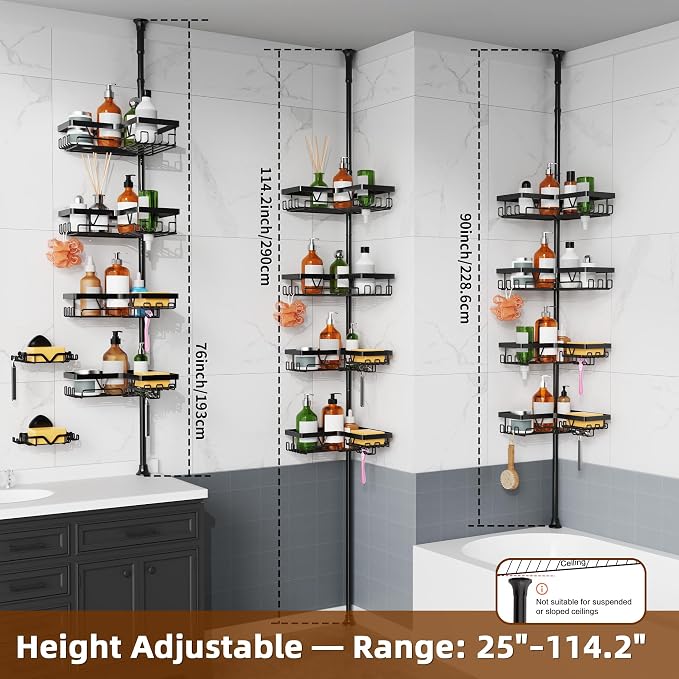 KEGII Shower Caddy Tension Pole, Rustproof Adjustable Corner Shower Organizer - Image 6
