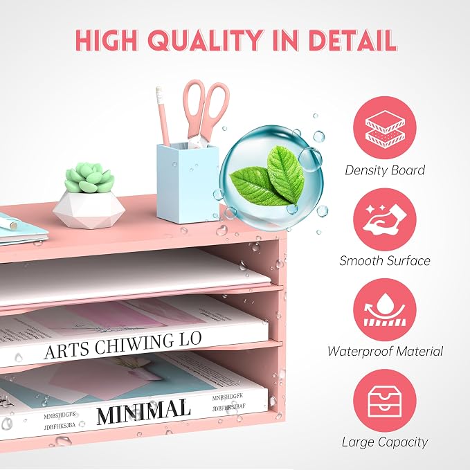 3 Tier Wood Desk Organizer, Mail Sorter and Paper Organizer - Image 4