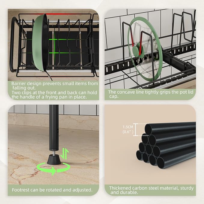 Expandable Under Sink Organizer，Pot and pan Organizer Under Cabinet | Pan Lid - Image 4