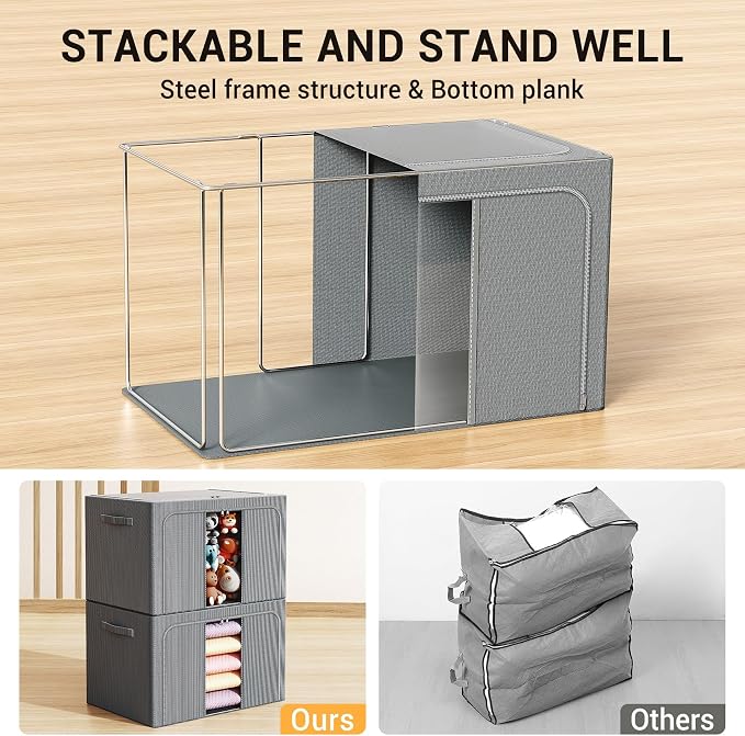 Clothes Storage Bins with Metal Frame, Foldable Clothes Organizers Storage - Image 3