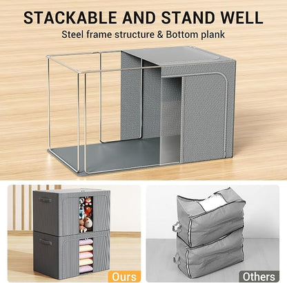 Clothes Storage Bins with Metal Frame, Foldable Clothes Organizers Storage - Image 3