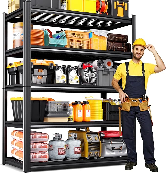 78" Hx46 W Heavy Duty Garage Shelving, 5-Tier Adjustable All Metal Wire Storage by CreatingaComfortableLiving