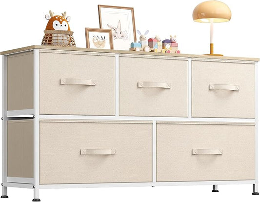 WLIVE Dresser for Bedroom with 5 Drawers, Wide Chest of Drawers, Fabric Dresser by WLIVE