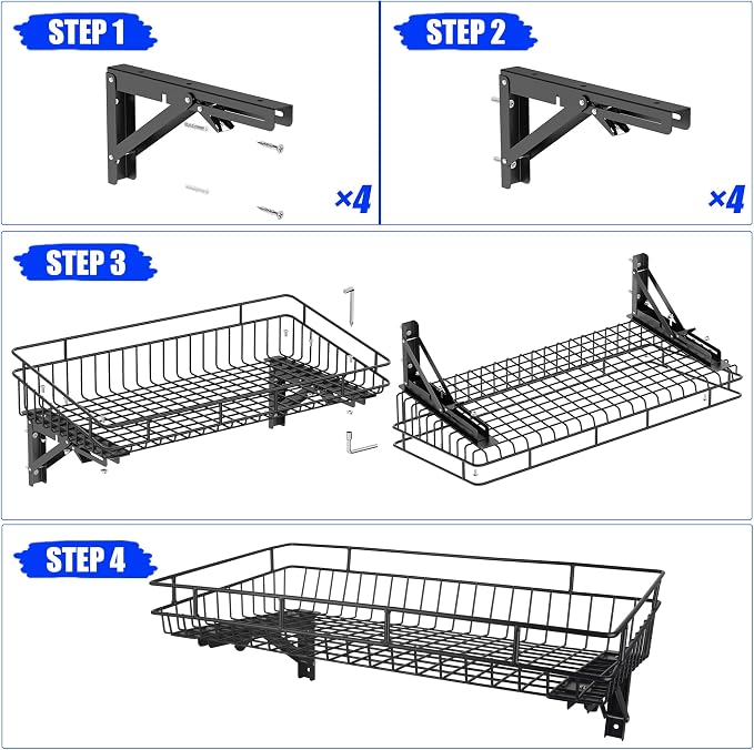 ULIBERMAGNET Large Folding Garage Shelf, Heavy Duty Wire Basket Storage Shelving - Image 7