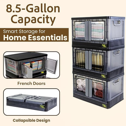 Quik Box - 8.5 Gallon 3-Pack Stackable Storage Bins - Collapsible Organizer - Image 4