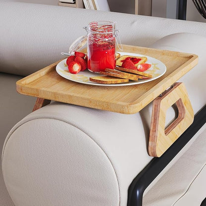 Couch Arm Tray, Bamboo Folding Sofa Tray, Sofa Armrest Trays Clip-On Couch Desk - Image 3