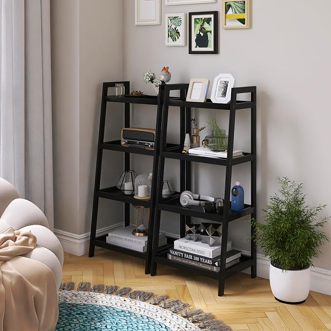 SMIBUY Bamboo Ladder Bookcase, Bathroom Storage Rack Organizer, 4 Tier and 5 - Image 4