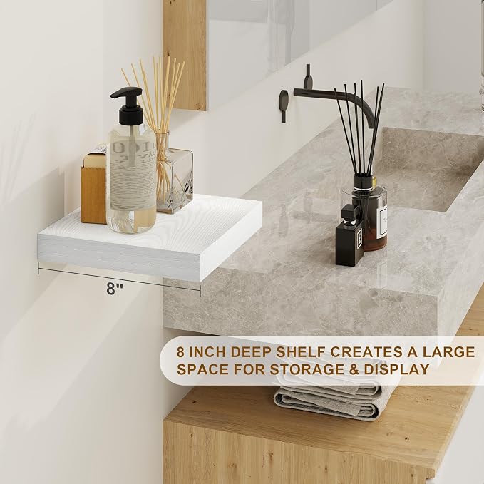 8 Inch Deep Floating Shelves White, Rustic Wood Floating Shelf - Image 4