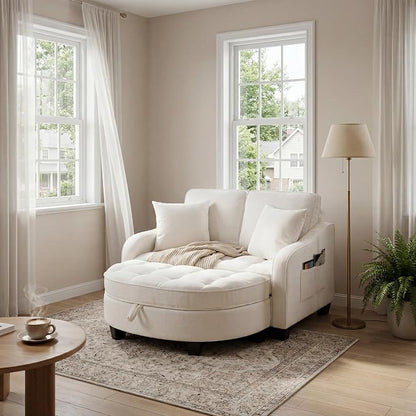 ERYE Chenille Tufted Loveseat Sofa and Ottoman Set, Tufted Recliner Sleeper by ERYE