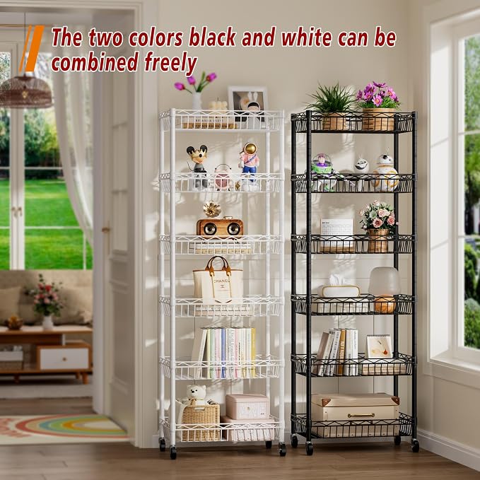 6 Tier Basket Shelf Wire Shelving Unit Adjustable Storage Shelves Big Basket - Image 6