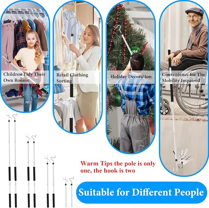 Clothes Hook Pole Heavy Duty, 32 to 80In Retail Clothing Hook Pole | Extra Long - Image 8