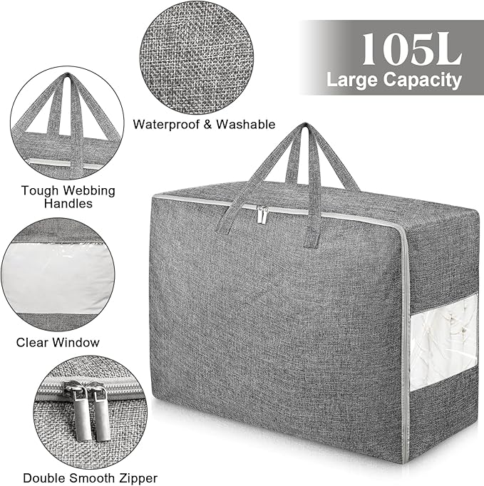 105L Extra Large Storage Bags, Folding Moving Comforter Blanket Storage Bags - Image 3