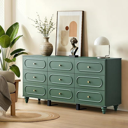 9 Drawer Fluted Dresser for Bedroom, Mid Century Modern Chest of Drawers - Image 7