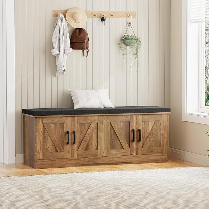 HOMSHO Farmhouse Shoe Storage Bench - Image 8