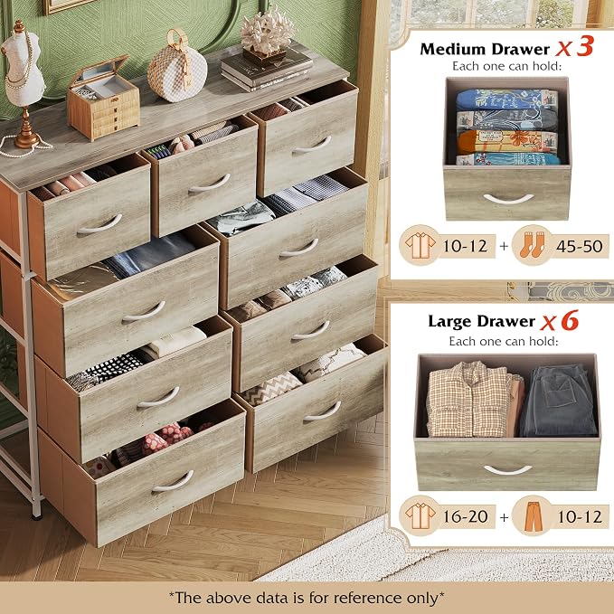 WLIVE Tall Dresser for Bedroom, 9 Drawer Chest of Drawers, Greige | 9 roomy - Image 5