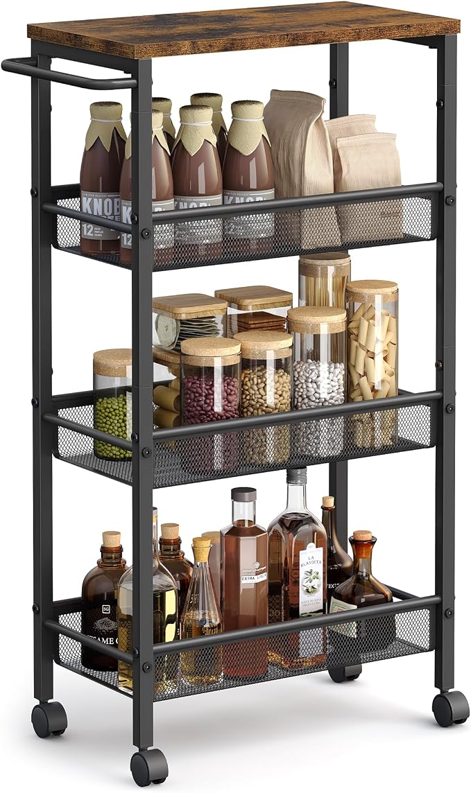 VASAGLE Slim Rolling Cart, 4-Tier Storage Cart, Narrow Cart by VASAGLEbySONGMICSHOME