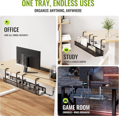 2 Pack Cable Management Under Desk Tray, Xpatee 27.6" No Drill Open Slots Cable - Image 6