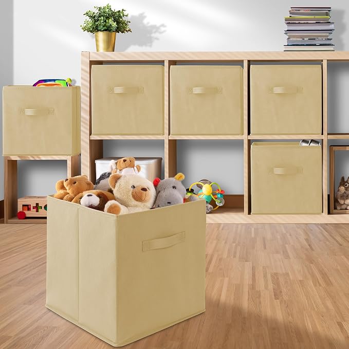 Casafield Set of 6 Collapsible Fabric Cube Storage Bins, Sandy Beige - Image 5