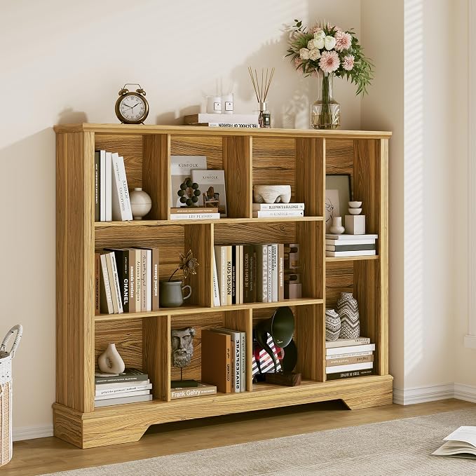 10-Cube Storage Bookcase, Modern 3-Tier Wooden Storage Organizer Open Bookshelf - Image 3